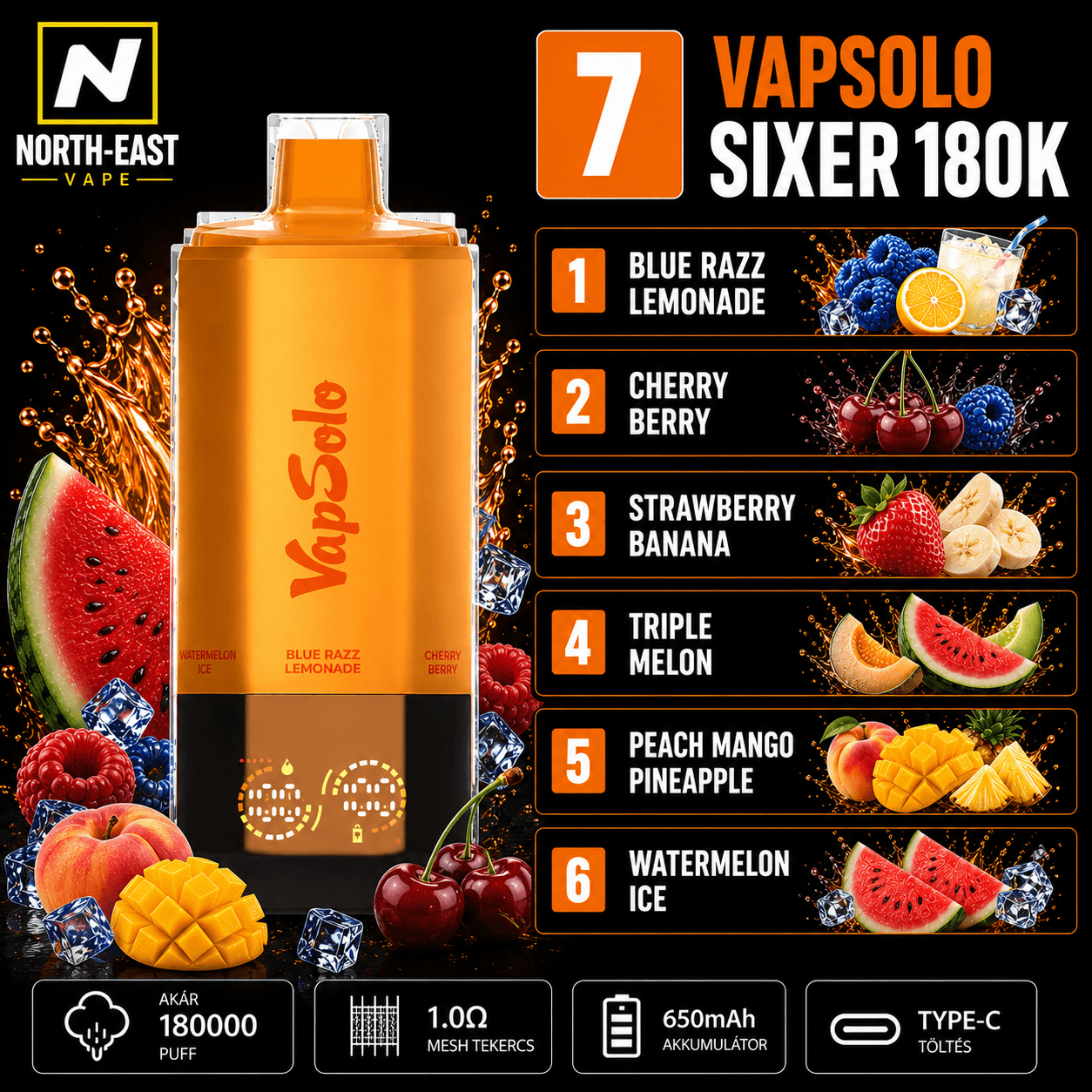 VapSolo Sixer - #07 -đ« KĂ©k MĂĄlna LimonĂĄdĂ© âą đ CseresznyĂ©s BogyĂłs âą đ Epres BanĂĄn âą đ Tripla Dinnye âą đ Barack-MangĂł-AnanĂĄsz âą đ§ GörögdinnyĂ©s JĂ©g